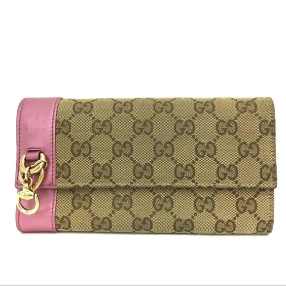 Gucci Handbags - GUCCI Horse Bit GG Logo Canvas Leather Long Bifold Wallet /1K4849